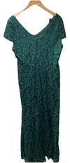 Alex Evenings Women's Long Rosette Dress Short Sleeves Hunter Green Size 16