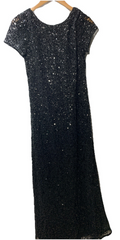 Adrianna Papell Womens Short Sleeve All Over Sequin Gown Scoop Back Black Size 8