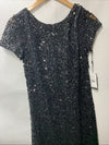 Adrianna Papell Womens Short Sleeve All Over Sequin Gown Scoop Back Black Size 8