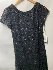 Adrianna Papell Womens Short Sleeve All Over Sequin Gown Scoop Back Black Size 8