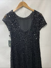 Adrianna Papell Womens Short Sleeve All Over Sequin Gown Scoop Back Black Size 8