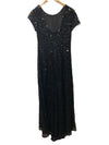 Adrianna Papell Womens Short Sleeve All Over Sequin Gown Scoop Back Black Size 8