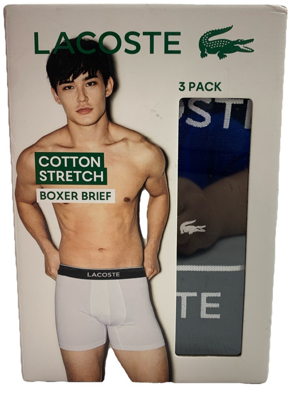 Lacoste Cotton Stretch Boxer Brief Underwear Soft Touch Breathable Size M 3 PACK