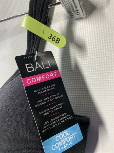 Bali Comfort Revolution Bra Wireless Smoothing Shaping No-slip Strap 36B Black