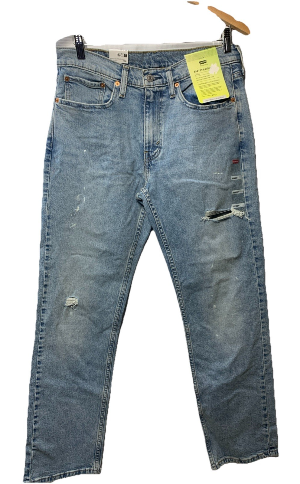 Levi's 514 Straight Jeans Gray Denim Stretch Logo Button Men's Distressed 32x29