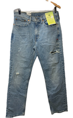 Levi's 514 Straight Jeans Gray Denim Stretch Logo Button Men's Distressed 32x29