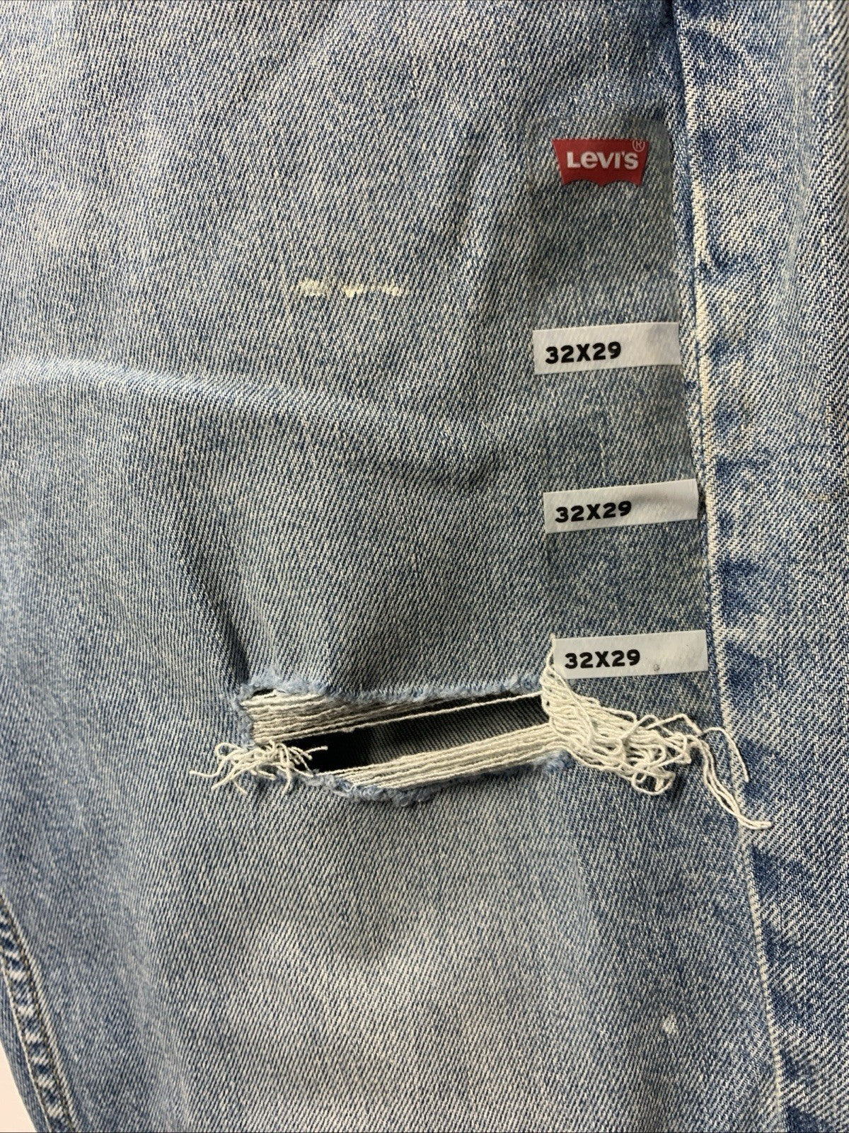 Levi's 514 Straight Jeans Gray Denim Stretch Logo Button Men's Distressed 32x29