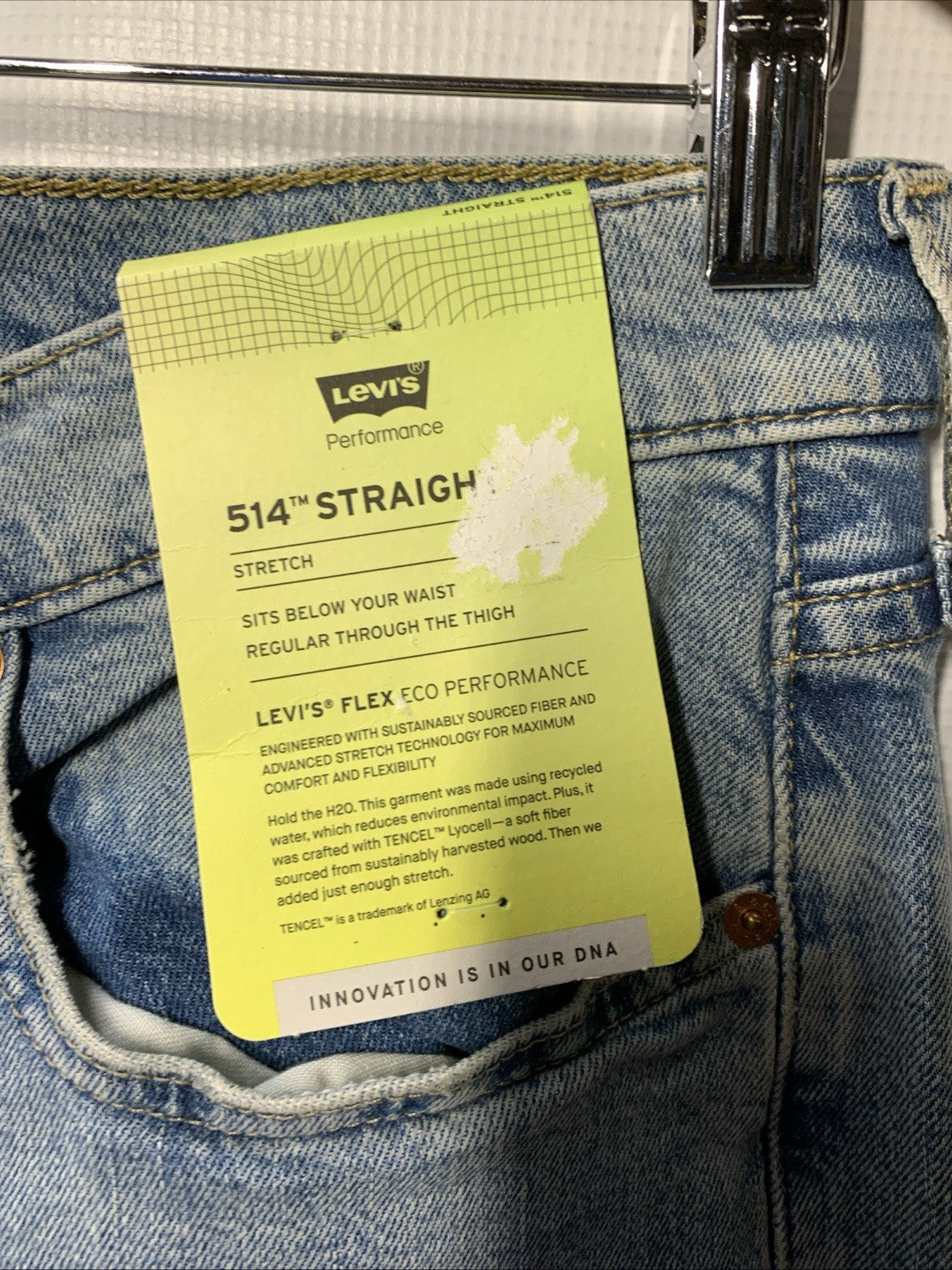 Levi's 514 Straight Jeans Gray Denim Stretch Logo Button Men's Distressed 32x29