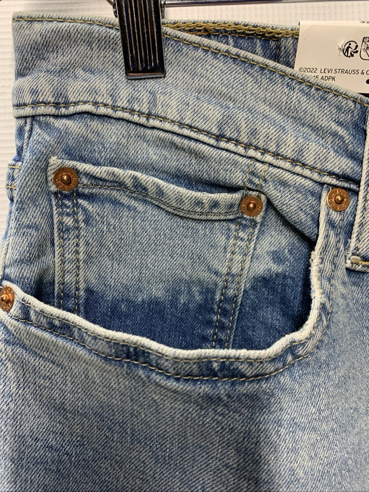 Levi's 514 Straight Jeans Gray Denim Stretch Logo Button Men's Distressed 32x29