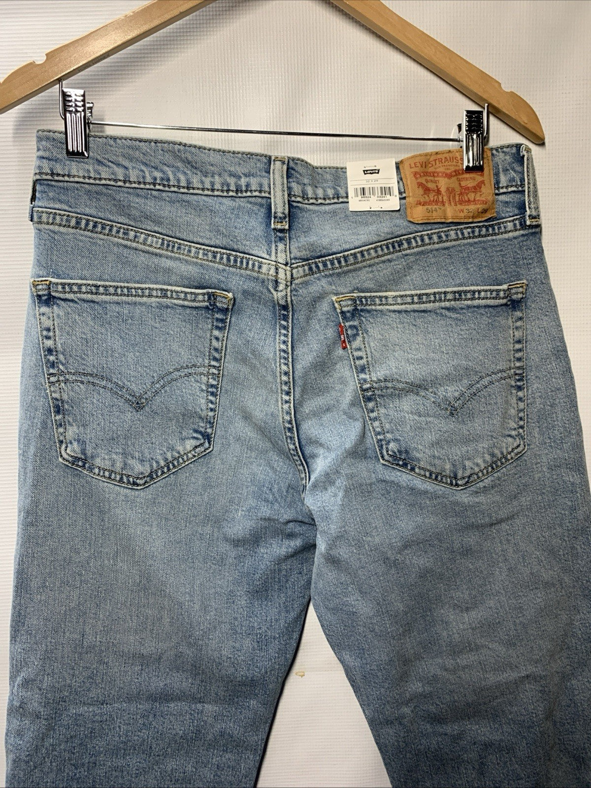 Levi's 514 Straight Jeans Gray Denim Stretch Logo Button Men's Distressed 32x29