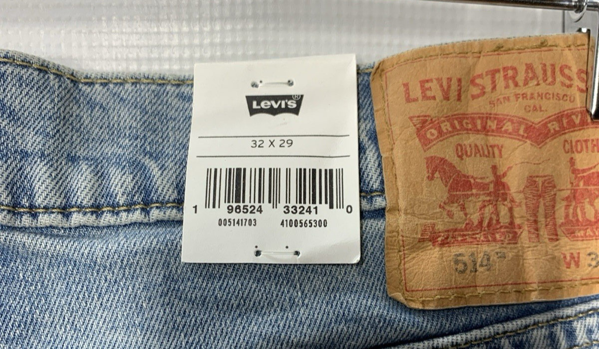 Levi's 514 Straight Jeans Gray Denim Stretch Logo Button Men's Distressed 32x29