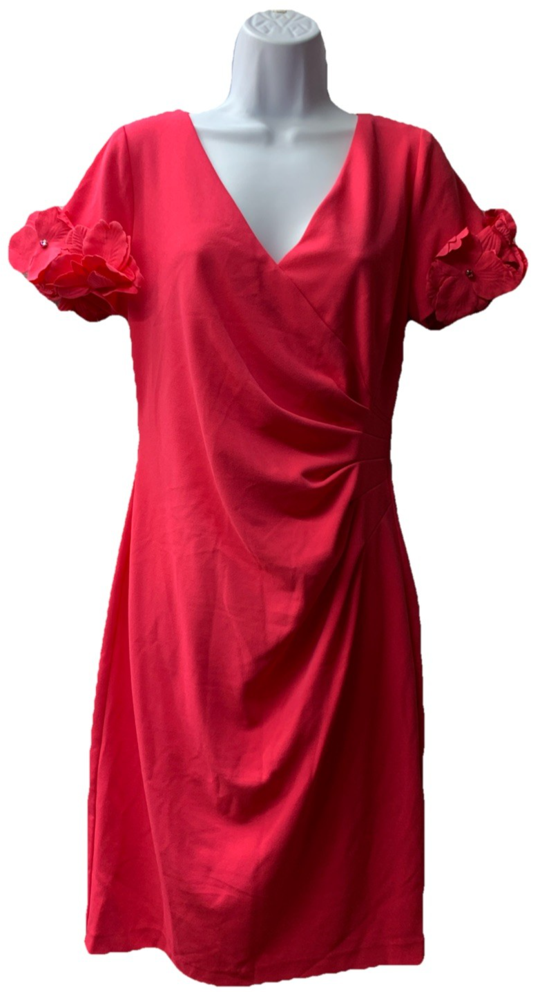 Adrianna Papell Womens Knit Crepe Short Dress Size 8 Red Short Sleeve AP1D105268