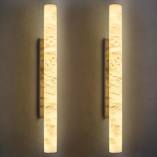 Natural Alabaster Wall Sconces Set of Two Spanish Marble Wall Light Cylinder Mod