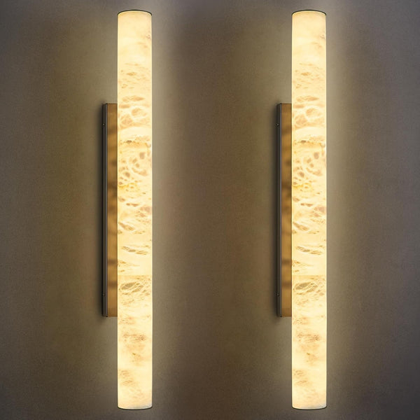 Natural Alabaster Wall Sconces Set of Two Spanish Marble Wall Light Cylinder Mod