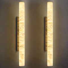 Natural Alabaster Wall Sconces Set of Two Spanish Marble Wall Light Cylinder Mod