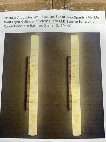 Natural Alabaster Wall Sconces Set of Two Spanish Marble Wall Light Cylinder Mod
