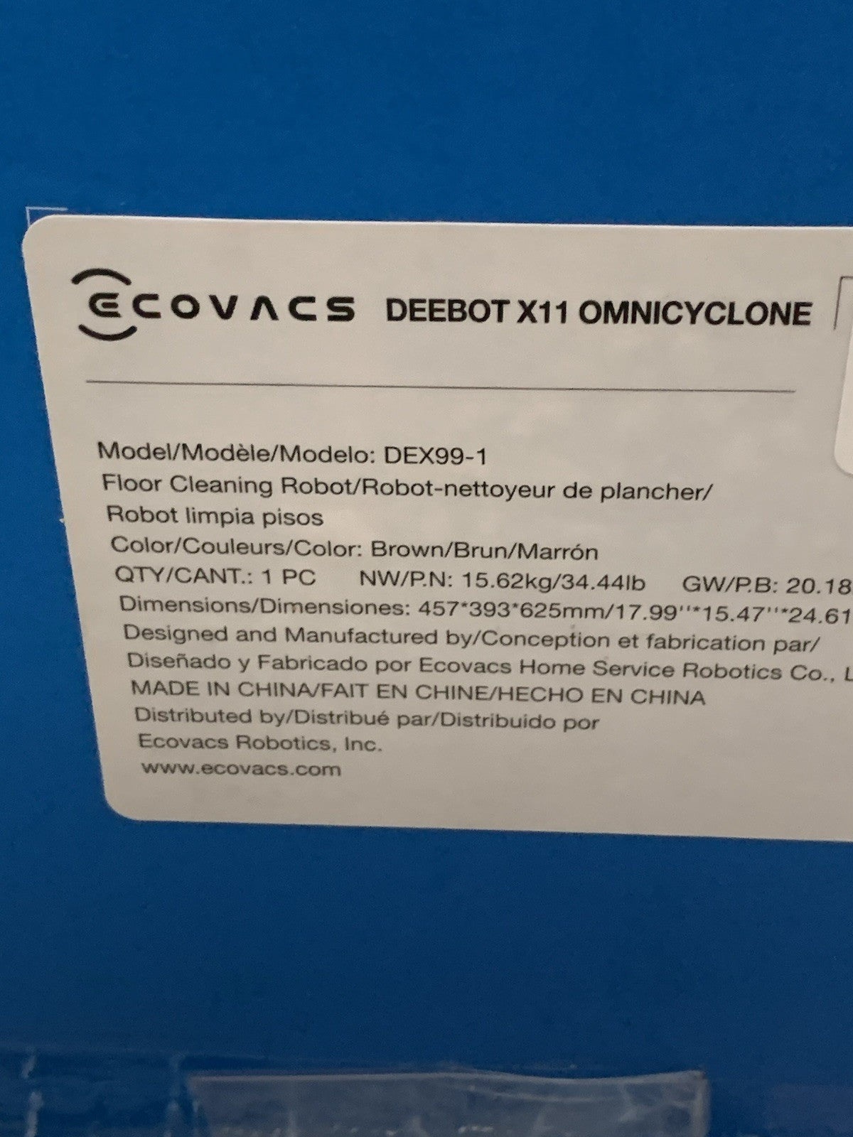 ECOVACS DEEBOT X11 OmniCyclone Robot Vacuum & Mop for Large Homes Pet Hair USED