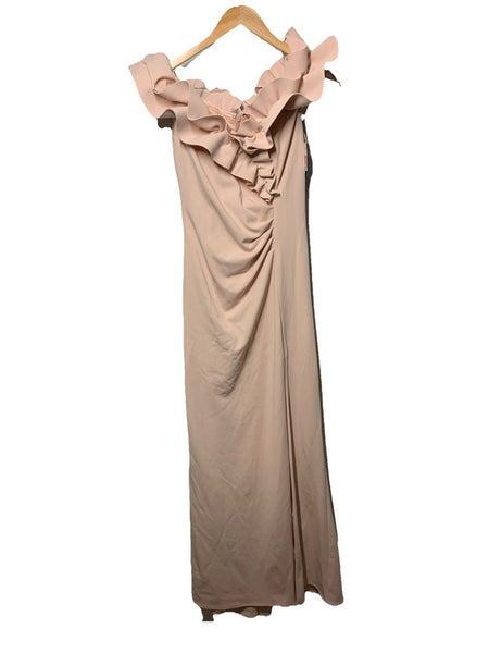 Xscape Womens Long Stretch Scuba Crepe Ruffle Collar Ruched Dress Evening Size 8