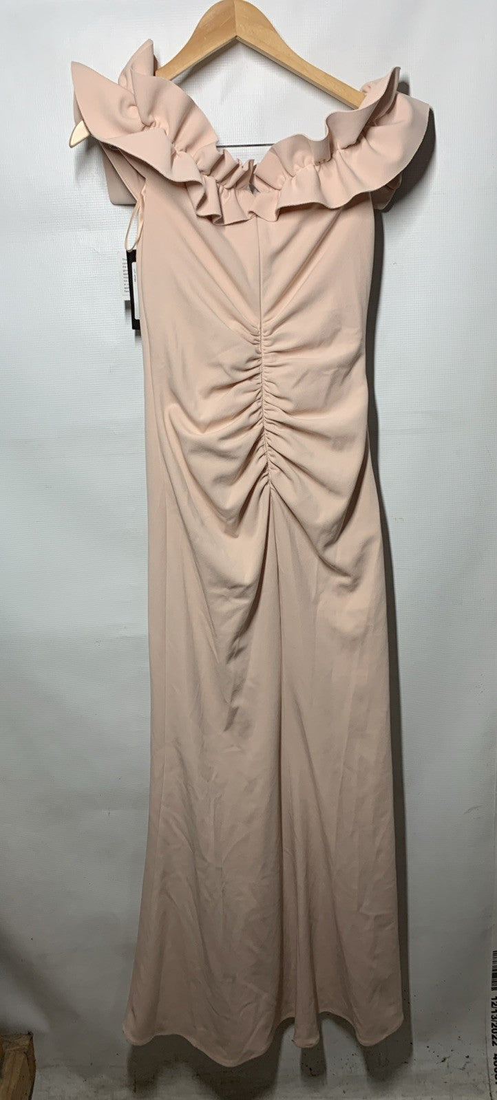 Xscape Womens Long Stretch Scuba Crepe Ruffle Collar Ruched Dress Evening Size 8
