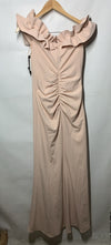Xscape Womens Long Stretch Scuba Crepe Ruffle Collar Ruched Dress Evening Size 8