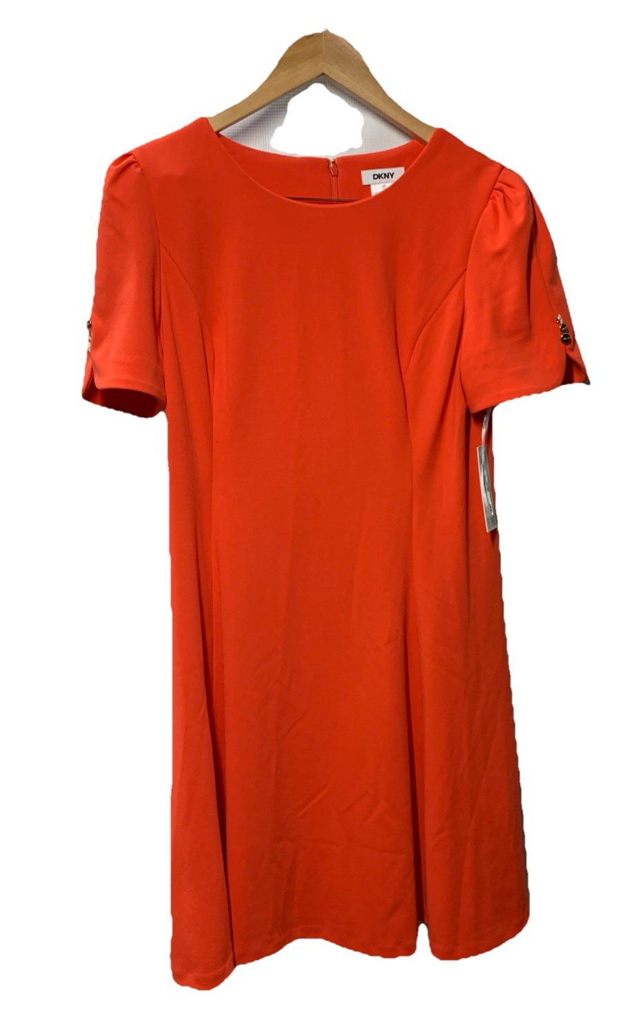 DKNY Women Trim Fit & Flare Dress Short Sleeve Casual with Button Sleeve Size 12