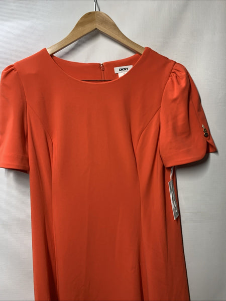 DKNY Women Trim Fit & Flare Dress Short Sleeve Casual with Button Sleeve Size 12