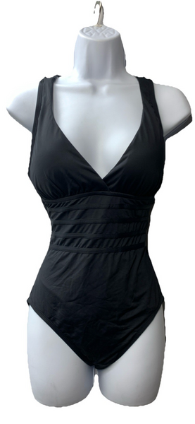 La Blanca Swimsuit Island Goddess Multi-Strap Cross-Back 1-Piece, Size 6, Black
