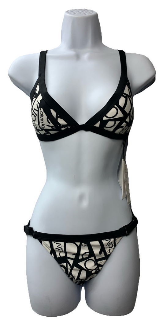 Calvin Klein Women's Low Waisted Elastic Logo Triangle Bikini Set Size XS Black