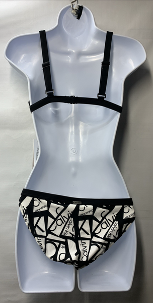 Calvin Klein Women's Low Waisted Elastic Logo Triangle Bikini Set Size XS Black