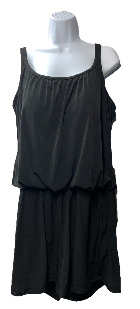 Maxine Of Hollywood MW9MD45 Swim Romper One Piece Swimsuit 20W Black Swimwear