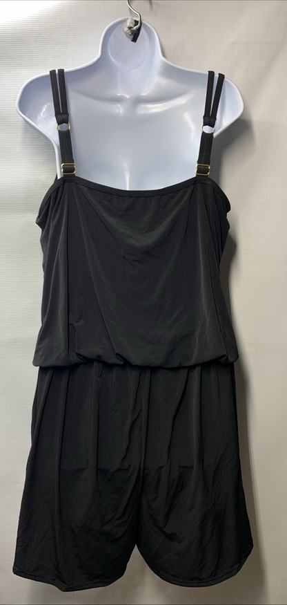 Maxine Of Hollywood MW9MD45 Swim Romper One Piece Swimsuit 20W Black Swimwear