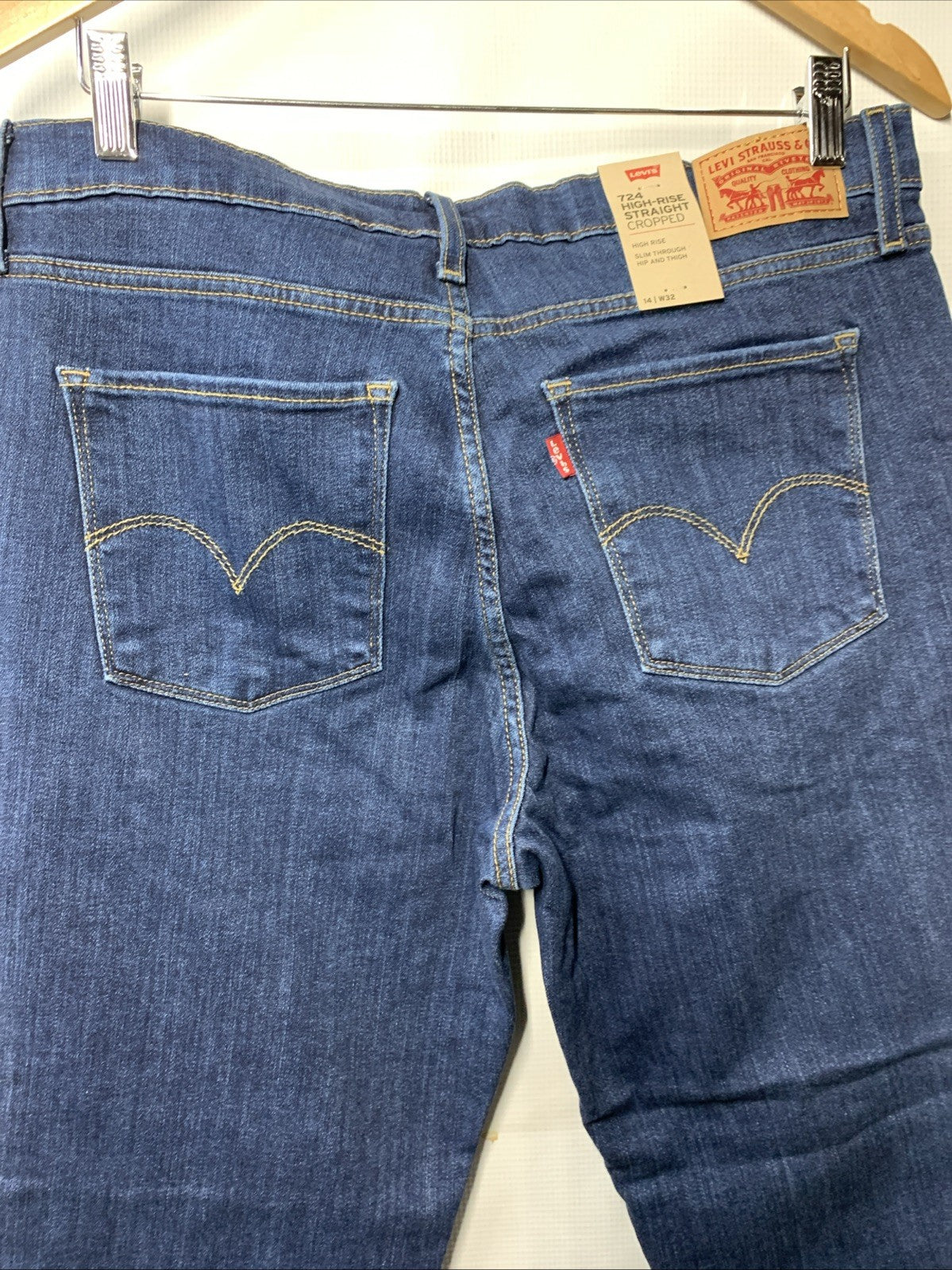 Levi's Women Premium 724 High Rise Straight Crop Jeans Long Pants w/Pockets 14