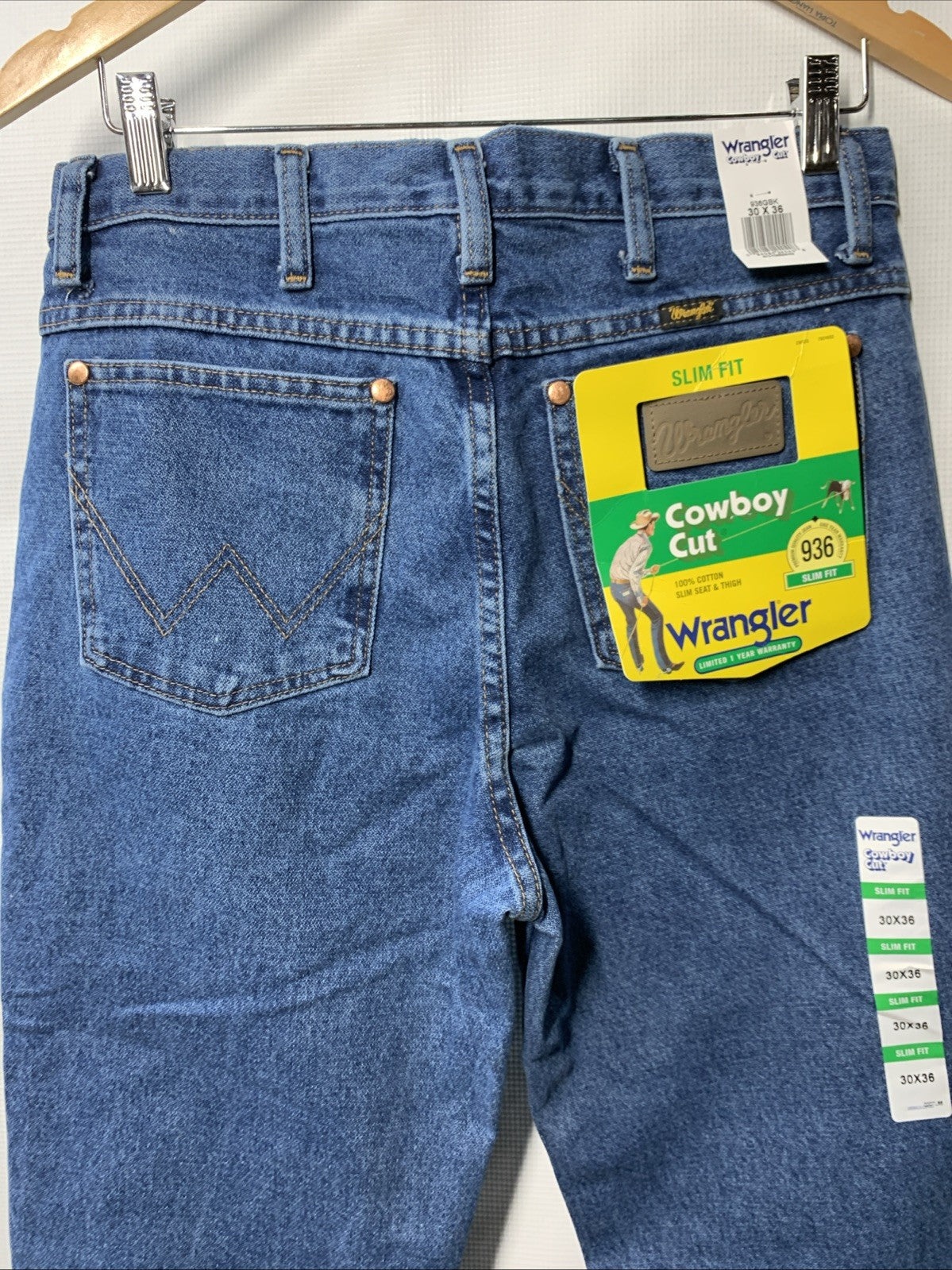 Wrangler Men's 936 Cowboy Cut Slim Fit Jeans Long Pants with Pockets Size 30x36