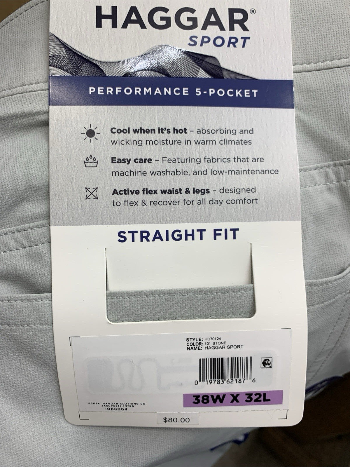 Haggar Sport Mens Performance 5-Pocket Stretch Straight Fit Tech Pant Size 38x32