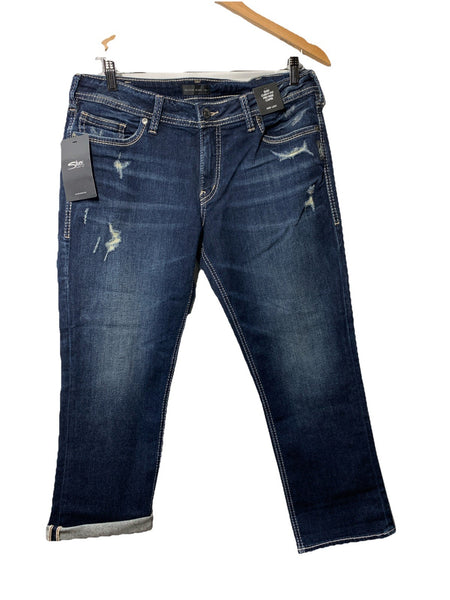 Silver Jeans Co. Women's Suki Capri Curvy Fit Mid Rise Jeans Long Pants 33x22.5