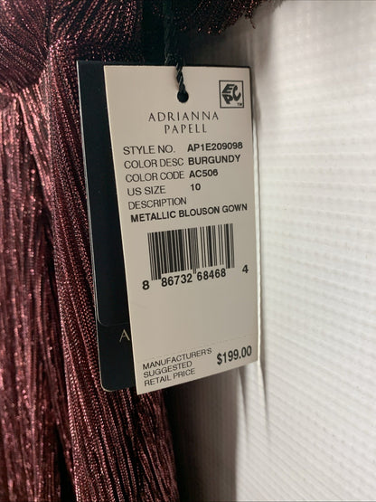 Adrianna Papell Metallic Blouson Gown Special Occasion Dress Burgundy Size 10