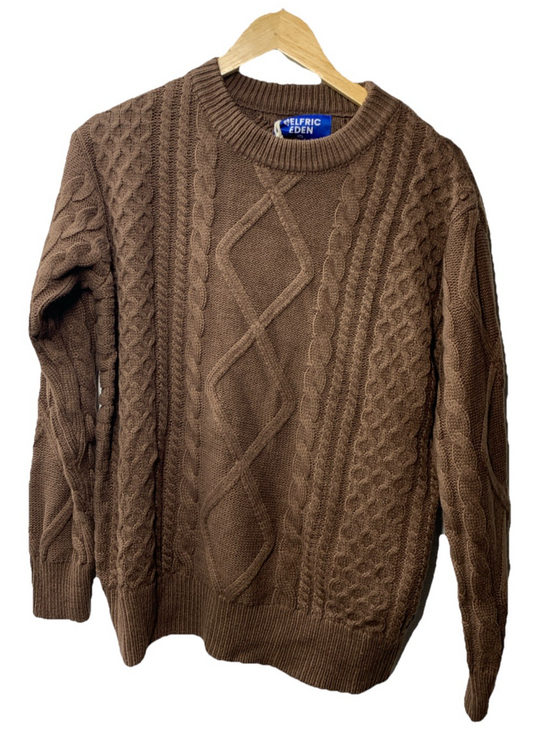 Aelfric Eden Women's Oversized Fisherman Cable Knit Sweater XS Brown Long Sleeve