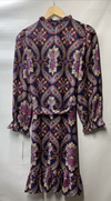 Maggy London Women's Long Sleeve Ruffle Mock Neck Dress with Waist Tie Size 8