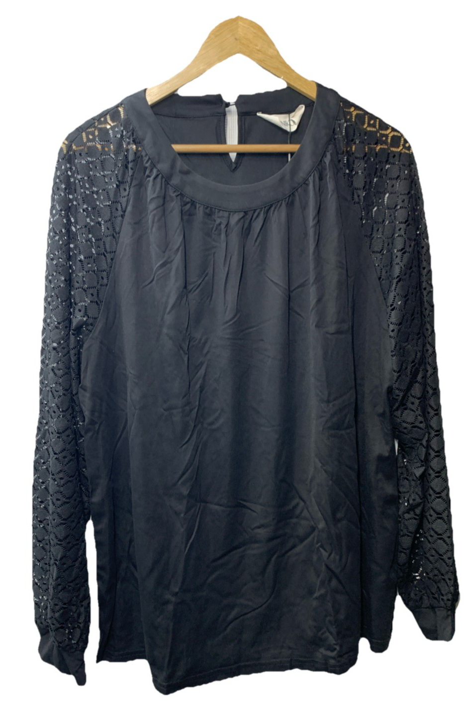 Hanna Nikole Womens Long Sleeve Shirts Lace Top Size 20W Black Casual Work Shirt