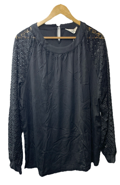 Hanna Nikole Womens Long Sleeve Shirts Lace Top Size 20W Black Casual Work Shirt