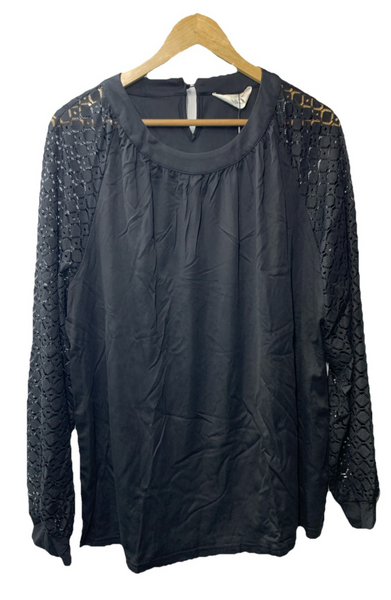 Hanna Nikole Womens Long Sleeve Shirts Lace Top Size 20W Black Casual Work Shirt