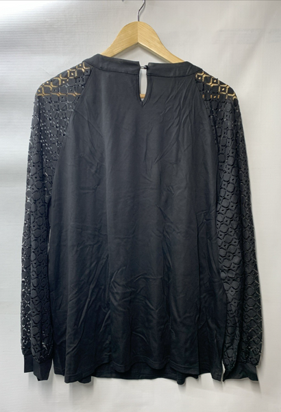 Hanna Nikole Womens Long Sleeve Shirts Lace Top Size 20W Black Casual Work Shirt