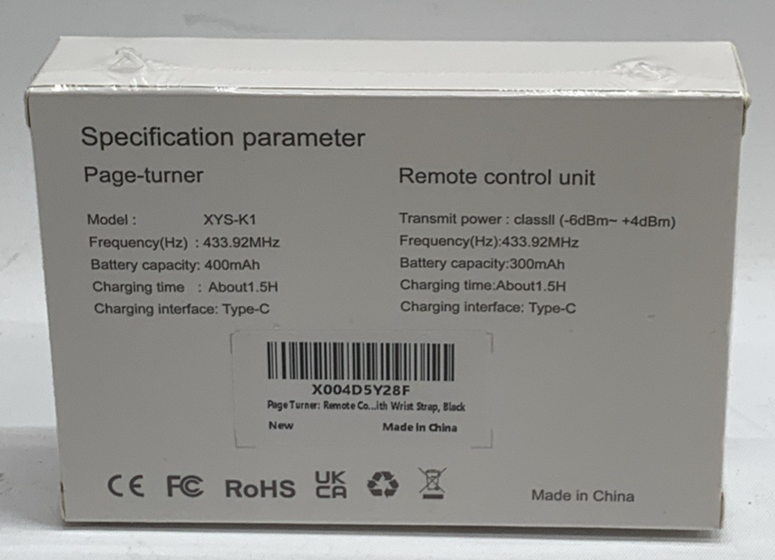 Page Turner Remote Control XYS-K1 433.92MHz for eReaders, Tablets, iPhone, iPad