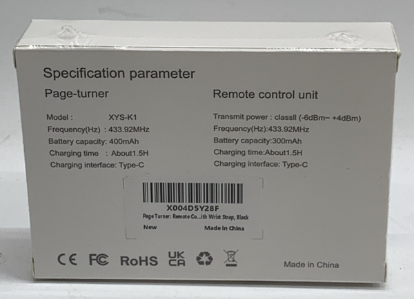 Page Turner Remote Control XYS-K1 433.92MHz for eReaders, Tablets, iPhone, iPad