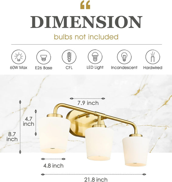 Audickic Brushed Gold Bathroom Vanity Light Farmhouse Brass Sconce Wall Lighting