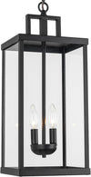 21'' Outdoor Pendant Lantern 2-Light Modern Black Exterior Chandelier Clear Glas