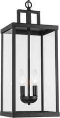 21'' Outdoor Pendant Lantern 2-Light Modern Black Exterior Chandelier Clear Glas