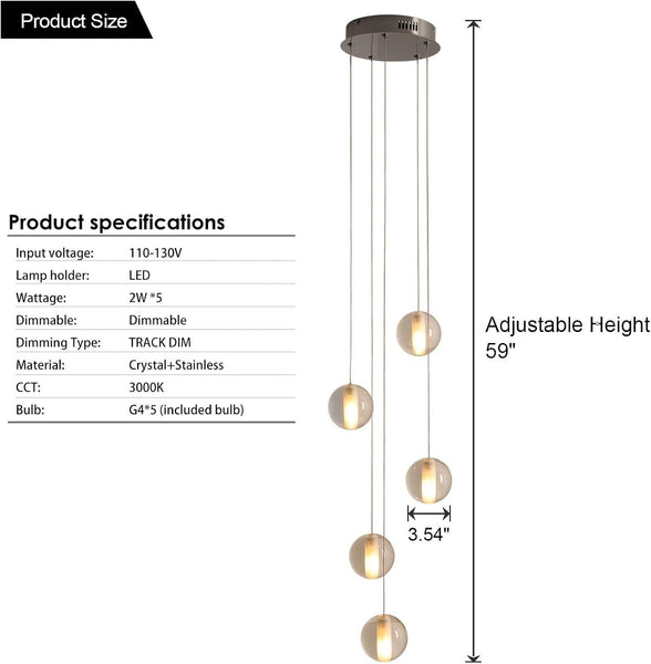 5-Light Raindrop Crystal Chandelier for High Ceilings - Elegant Foyer Light