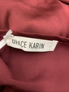 GRACE KARIN 3/4 Ruffled Sleeve Work Elegant Satin Silk Blouse Size Large Red