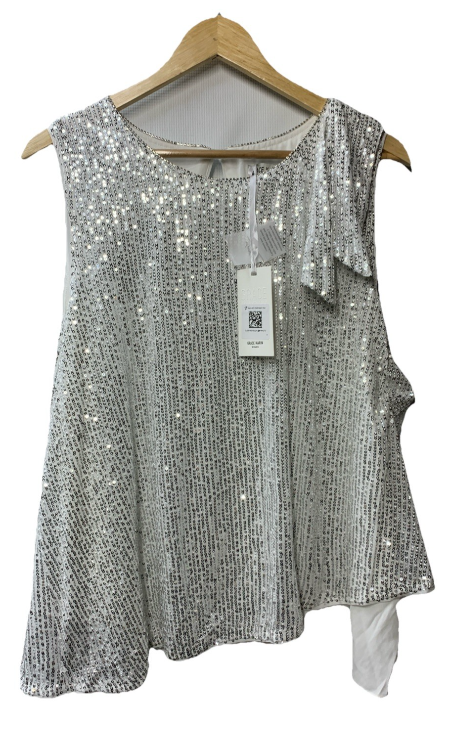 GRACE KARIN Women 2024 Sequin Tank Tops Dressy Sparkle Shimmer Size 2XL White